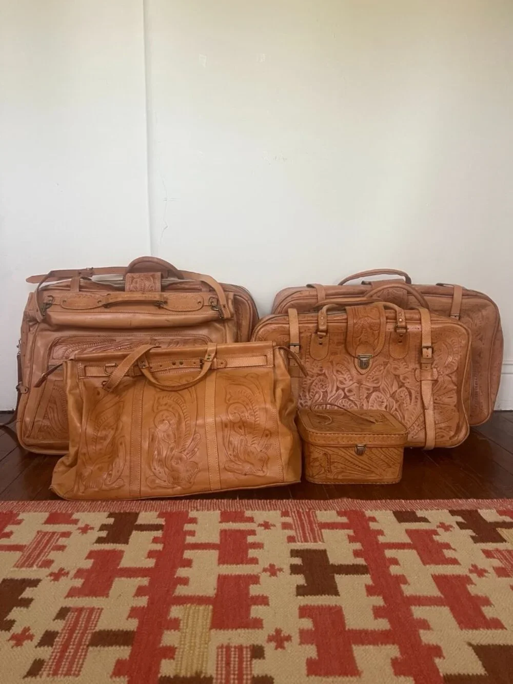 Vintage Grant's Naturals Tooled Leather Luggage Suite